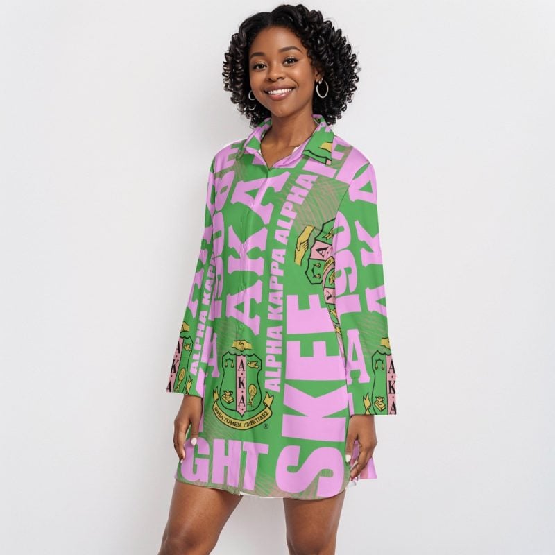 Alpha Kappa Alpha Crossword Lapel Shirt Dress With Long Sleeve - Image 2