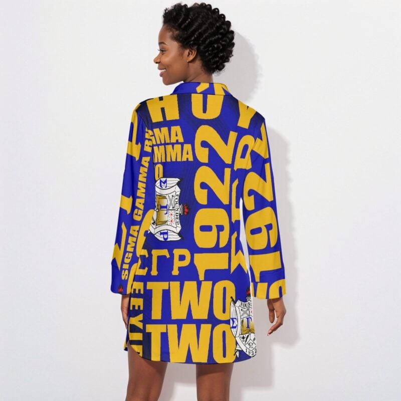 Sigma Gamma Rho Crossword Lapel Shirt Dress With Long Sleeve - Image 4