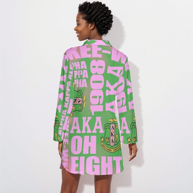Alpha Kappa Alpha Crossword Lapel Shirt Dress With Long Sleeve - Image 4