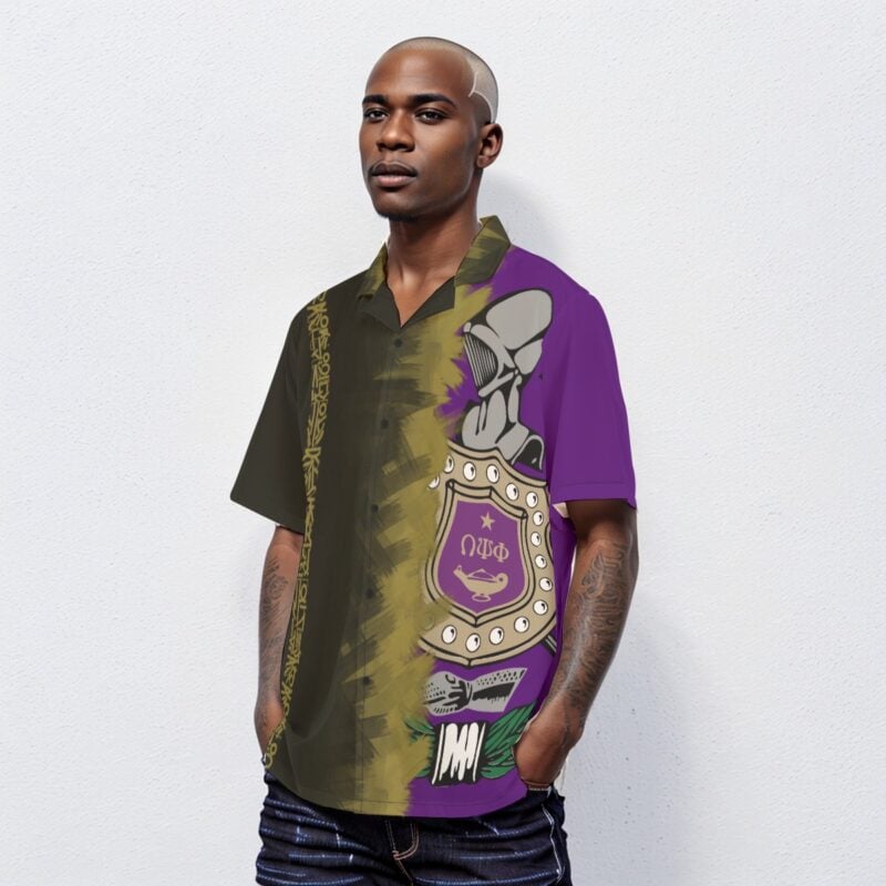 Omega Psi Phi Hawaiian Shirt With Button Closure - Image 3