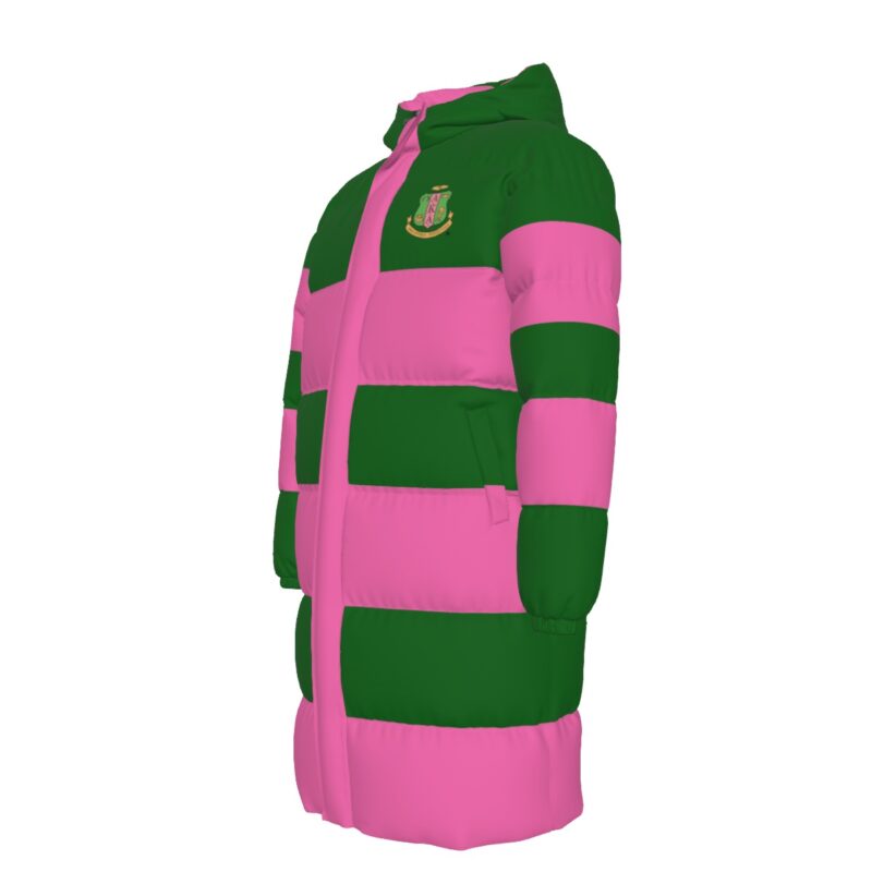 Alpha Kappa Alpha Pinks and Greens Long Down Jacket - Image 4