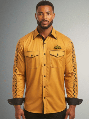 Alpha Phi Alpha Mustard Pattern Long-Sleeve Button-Up Shirt