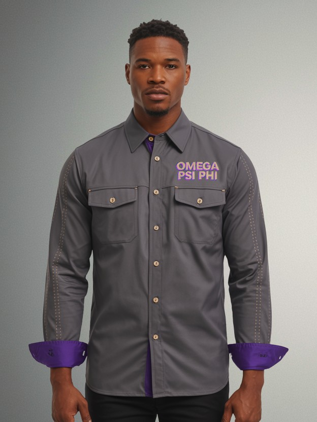 Omega Psi Phi Grey Classic Long-Sleeve Button-Up Shirt