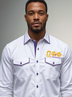 Omega Psi Phi White Crest Long-Sleeve Button-Up Shirt