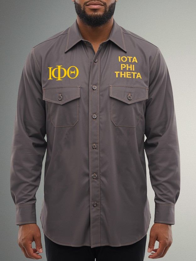 Iota Phi Theta Grey Classic Long-Sleeve Button-Up Shirt