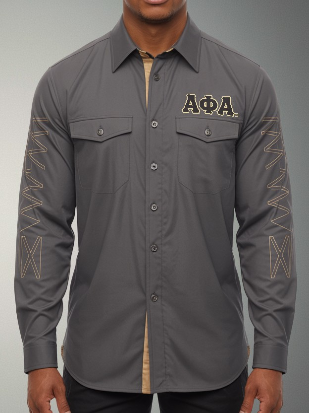 Alpha Phi Alpha Charcoal Crest Long-Sleeve Button-Up Shirt - Image 2