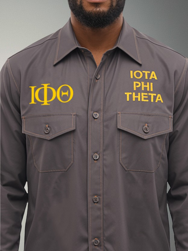 Iota Phi Theta Grey Classic Long-Sleeve Button-Up Shirt - Image 2